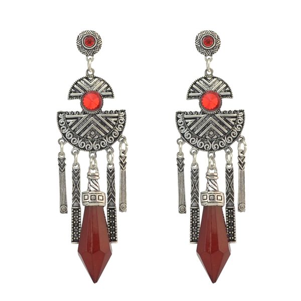

idealway boho vintage style acrylic gems pendant dangle silver plated alloy carving metal earring, Golden