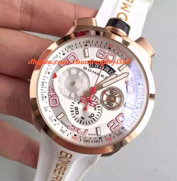 

luxury watch new authentic bomberg bolt 68 quartz chrono white pvd rubber bracelet watch 45mm men watches quality, Slivery;brown