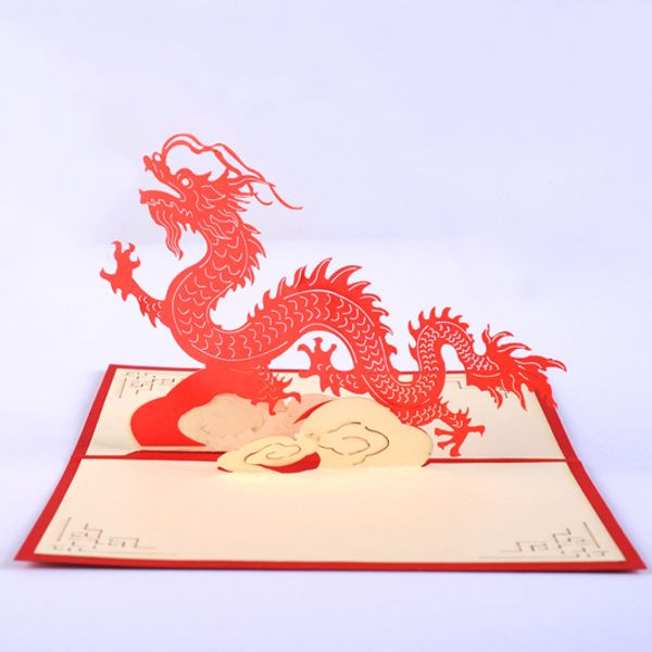 

wholesale-the chinese dragon card /3d kirigami card/ handmade greeting cards gift for men ing