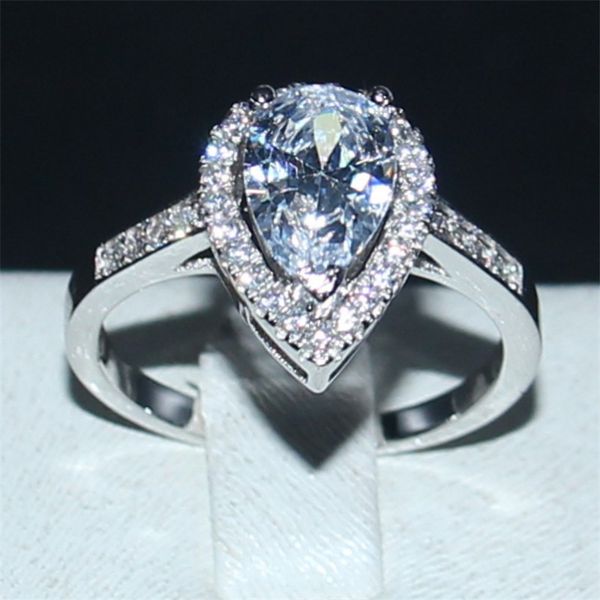 

bohemian jewelry delicate pear-shaped white diamond ring finger fashion 10kt white gold filled wedding bride rings for women gift, Slivery;golden