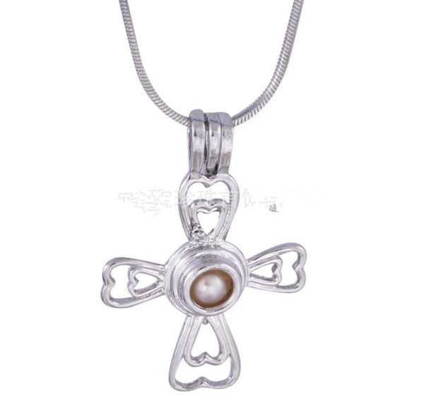 

18kgp pearl cage pendants cross pearl gem beads cage lockets pendants, wish pearl pendant mountings for diy hign quality, Silver