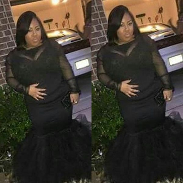 

2017 Sexy Black Lace Evening Prom Dresses Sweep Train Mermaid Formal Party Gowns Elegant Red Carpet Gowns Long Sleeves