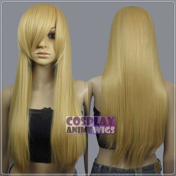 

70cm beige blonde heat styleable long cosplay wigs 76_086, Golden;white