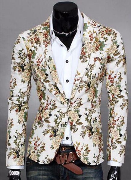 

мужчины в европе и сша бизнес-английский новый бутик моды личности цветочный хлопка и льняные куртки / m-2xl, White;black