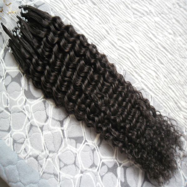 Extensões de cabelo remy indian loop100g cabelo indiano não processado kinky curly micro ring loop extensões de cabelo