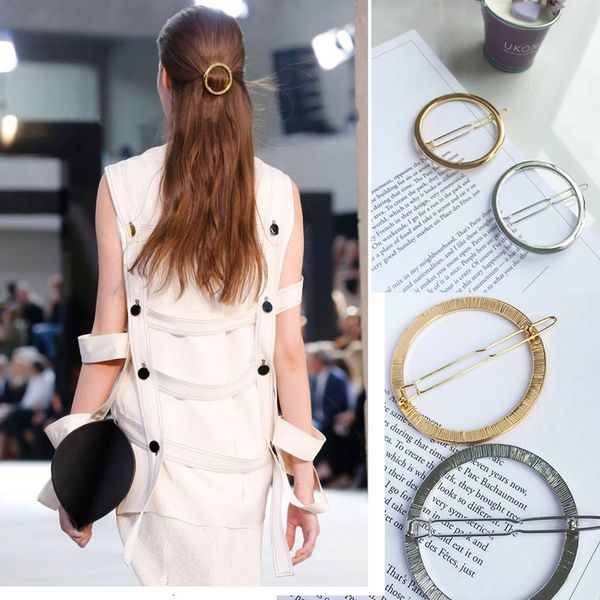 

new women girls headwear hairgrips chic jewelry gold/silver hair clips metal circle punk hairpins barrettes hair accessories, Slivery;white