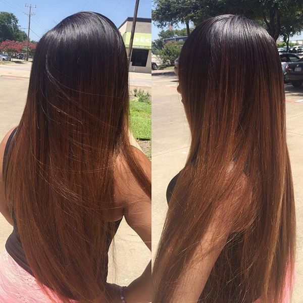 

lace front human hair wigs ombre two tone t1b/30 silky straight malaysian virgin hair 150 density bleached knots full lace wigs glueless, Black;brown