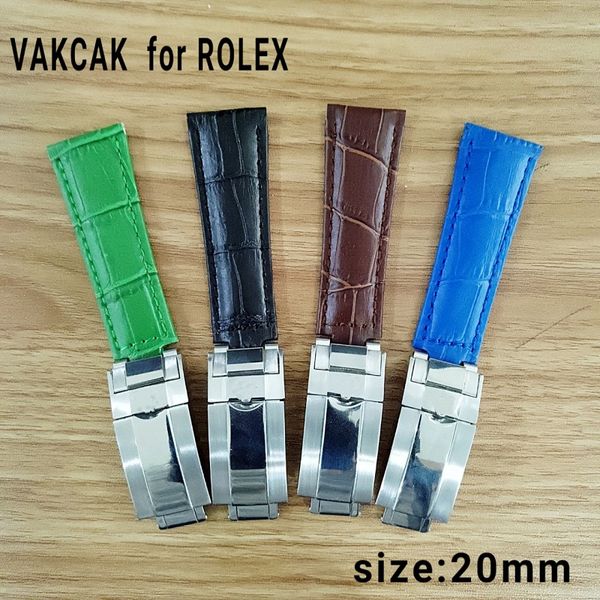 

20 мм качество ремешок для rolex sub / gmt ремешок из натуральной кожи прочный часы аксессуары с серебряный оригинальный стальной пряжкой wa, Black;brown