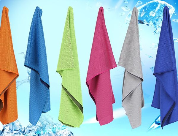 

vip dhl cooling towel 6 types color 31x100cm double color sports exercise gym summer cooling towel wholesale