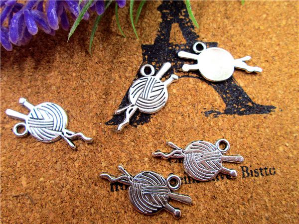 

90pcs--knitting charms, antique tibetan silver tone ball of wool and needles charm pendants 11x24mm, Bronze;silver