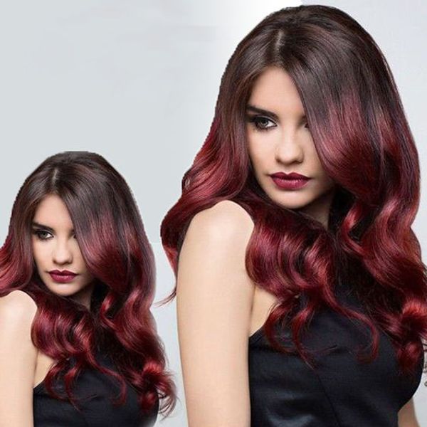 

colored ombre brazilian virgin hair weaves bundles two tone 1b/99j burgundy brazilian body wave human hair extensions 4pieces/lot, Black