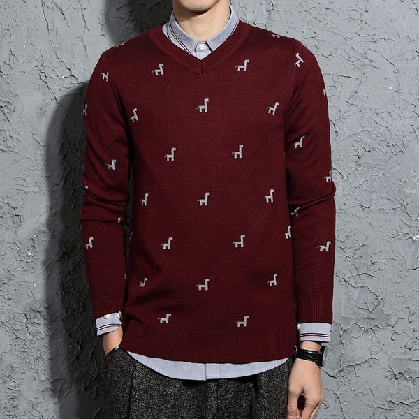 

новый мужской V-образным вырезом свитер мужской свитер британский стиль жаккардо