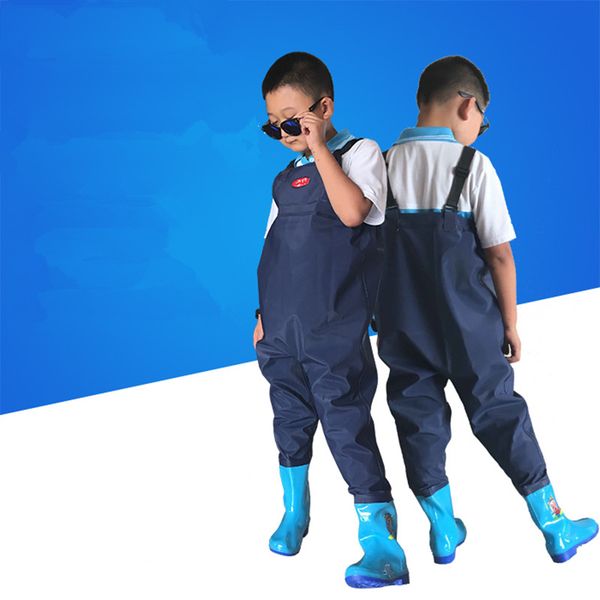 

wholesale- children's fishing seaside play water suspender trousers underwater pants kids thicken rubber waterproof water boots wader s, Camo;black