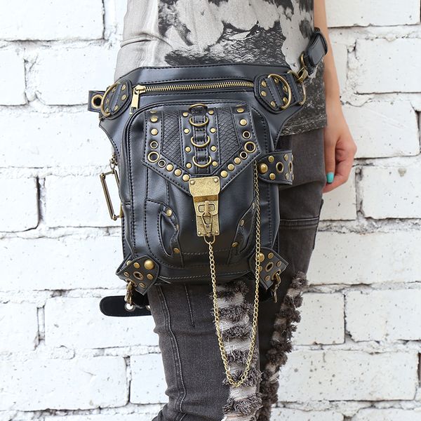 

wholesale- fashion steampunk exclusive retro rock gothic bag packs shoulder bag men women leg leatherwaist bag ing
