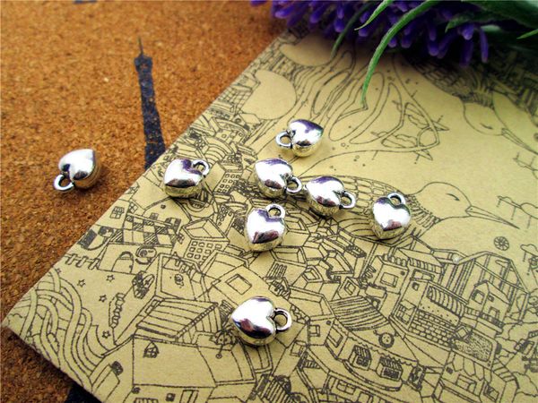 

90pcs heart charms antiqued silver tone 3d little heart charm pendants 7x10mm, Bronze;silver