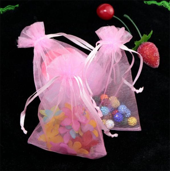100 pcs jewelry pouches pink with drawstring organza gift bags.7x9cm . 9x12cm 13x18cm. 17x23cm .15x20cm 4641, Pink;blue