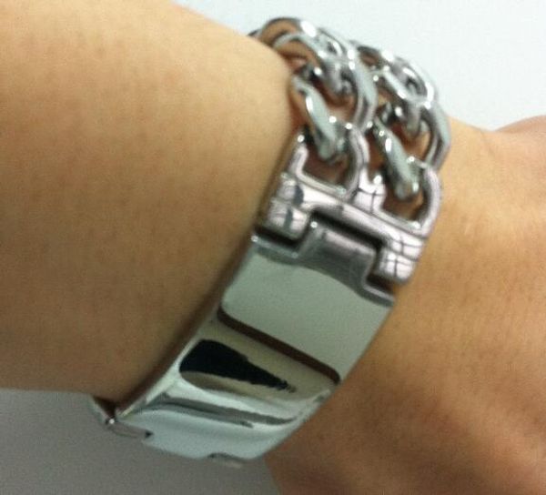 

silver tone biker stainless steel high polished 2 row curb chain bangle smooth id bracelet for men large 22mm 9 inch, Black