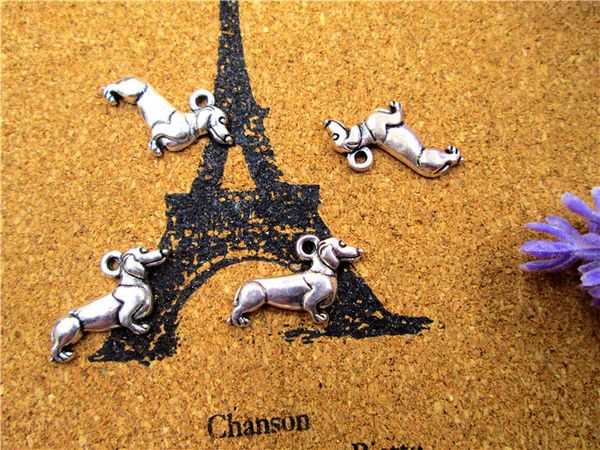 

105pcs--dachshund charms, antique tibetan silver dog charm pendants 19x13mm, Bronze;silver