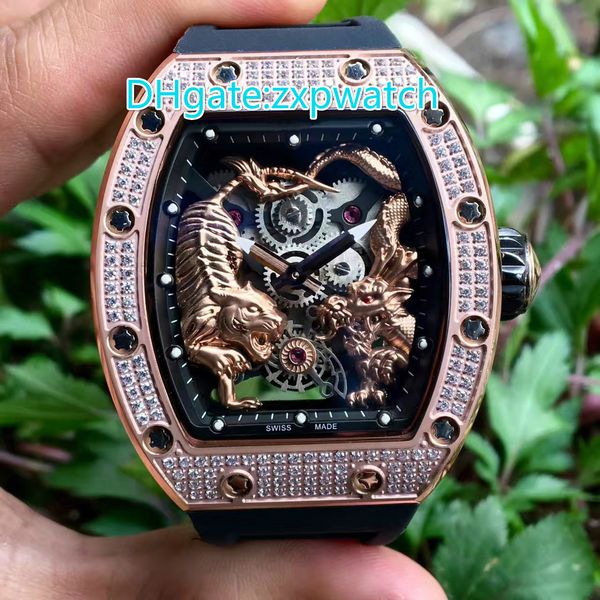 

Новый высокое качество Марка автоматические мужские часы полный алмазов долго тигр лицо из нержавеющей стали случае резиновый ремешок AAA качество часы