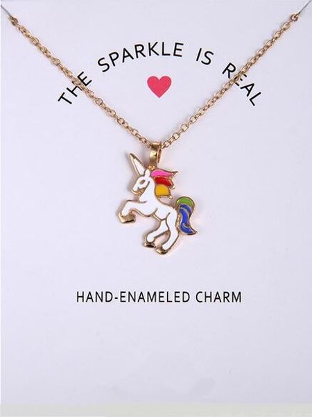 

2017 new dogeared necklace with card rainbow unicorn colored glaze horses pendant noble and delicate silver choker valentine day gift