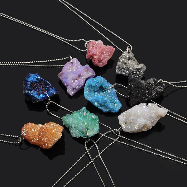 

natural crystal pendants women irregular natural stone crystal pendants necklace druzy pendants stone jewelry 10 colors, Silver