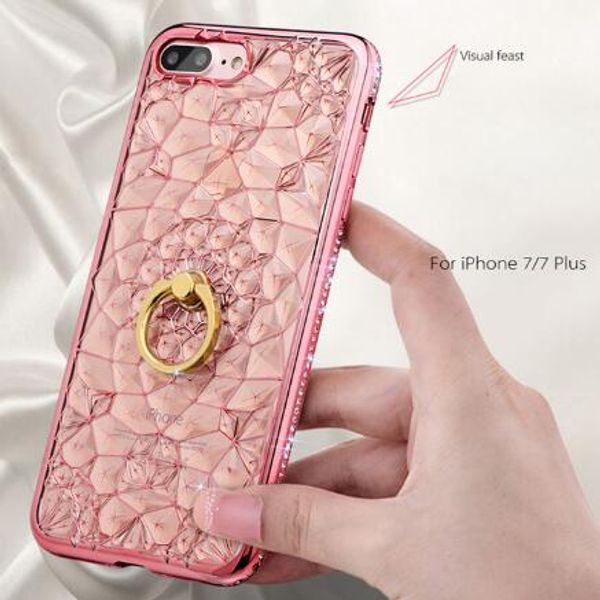 Sun flower diamante chapeamento com suporte de anel casos de telefone tpu para iphone xs max xr x 8 7 6 6 s plus samsung s9 além de