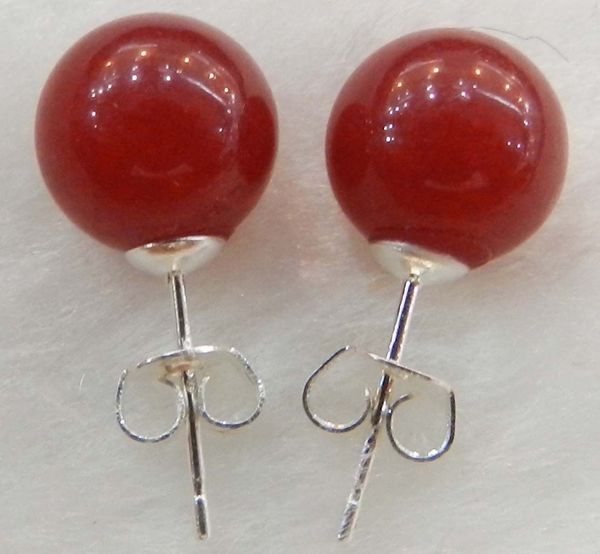 

new 10mm jewelry natural red ruby & 925 sterling silver stud fashion earrings