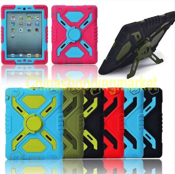 Pepkoo Military Spider Stand Water dirt shock Proof Case Cover Plastic + Silicone for ipad 2 3 4 iPad Air 2 air iPad Mini Retina