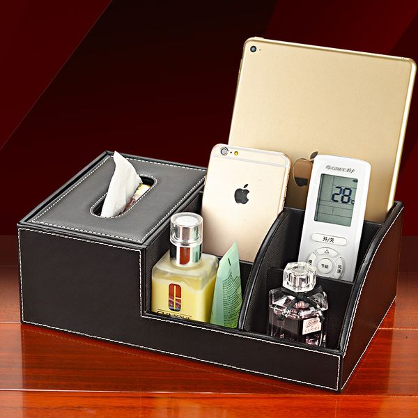 

wholesale- creative pu leather tissue box cover draw paper multifunction remote control pen pencil holder remote control desk organizer
