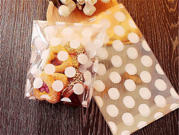 Белое прозрачное печенье в горошек - целлофановая сумка - конфетные сумки 200 шт. / Лот