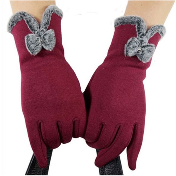 

wholesale- full finger smartphone touched screen gloves women mittens winter gloves bow warm wool soft screen touch gloves female kh934555, Blue;gray