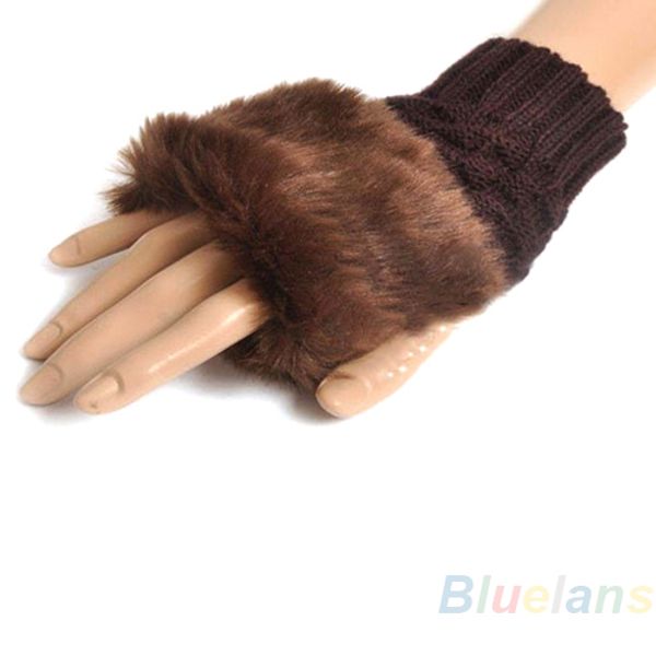 

wholesale- fashion women faux fur hand wrist warmer winter fingerless knitted gloves, Blue;gray