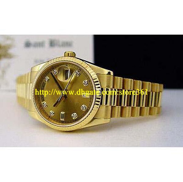 

store361 new arrive watches 36mm mens president 18kt gold champagne diamond 118238, Slivery;brown