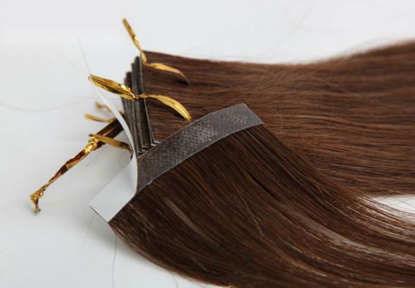 

grade 10a-double drawn// brown color pu tape in hair extension 100% human hair 14''-26'' weight 2.5 g/s 100g/pack 40pcs, Black