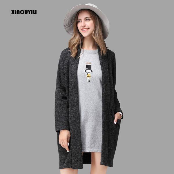 

wholesale- 2017 new cardigan women winter loose long sleeve knit winter loose cardigans women wholesale europe, White;black