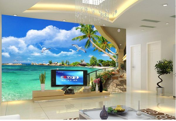 

3d балкон с видом на море тв стены фреска 3d обои 3d стены обои для тв фоне