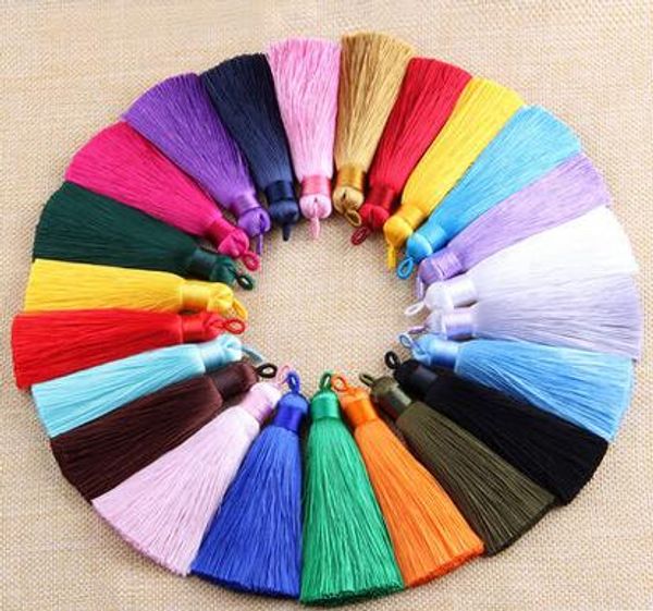 

15 pcs per lot length 8cm width 12mm mixed colors tassels Tassels Silk Earrings Charm Pendant Satin Tassels For DIY Jewelry Making Findings