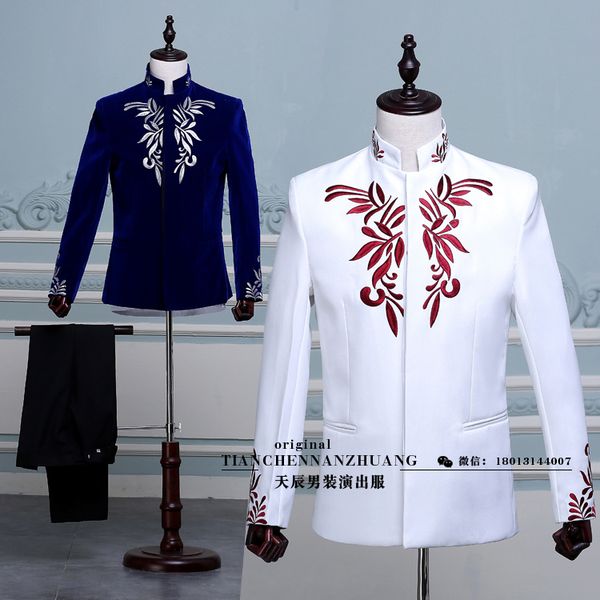 

wholesale- (jakcet+pant) suit set prom wedding dress male costume over the national costume stage blazer trousers party formal outfit, White;black