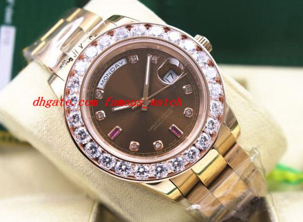 

luxury wristwatch 118205 mens everose gold chocolate diamond & ruby 41mm bigger diamonds watch automatic men's watch, Slivery;brown
