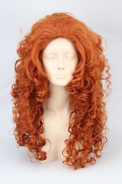 Mutige Merida neue lange orange gewellte Cosplay Party synthetische Perücke / Perücken