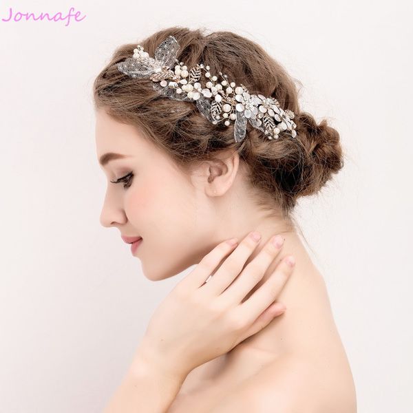

beijia Hot sale Gold Leaf Bridal Headpiece Wedding Hair Clip Accessories Pearls Jewelry Handmade Women Hair Vine
