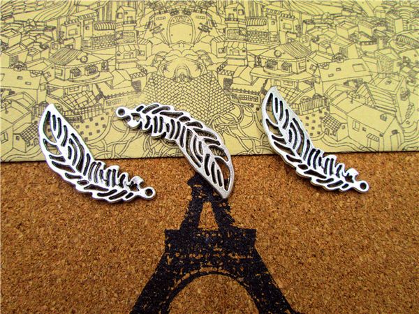 

45pcs antique silver lovely filigree feather charms pendant 13x36m, Bronze;silver