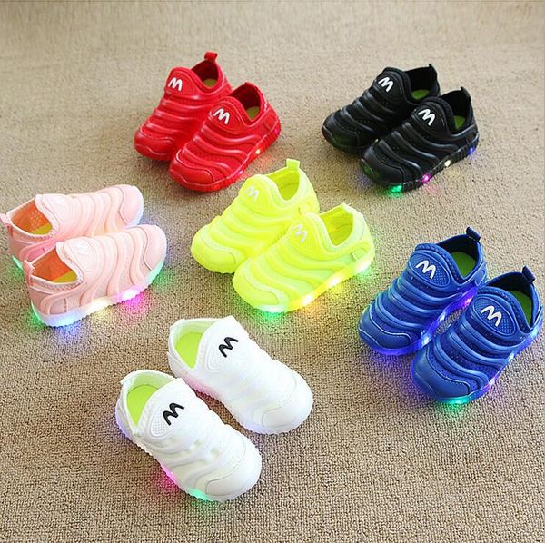 

slip soft children sneakers lovely cute led lighting kids shoes sports running fashion girls boys shoes cute infant tennis, Black;red