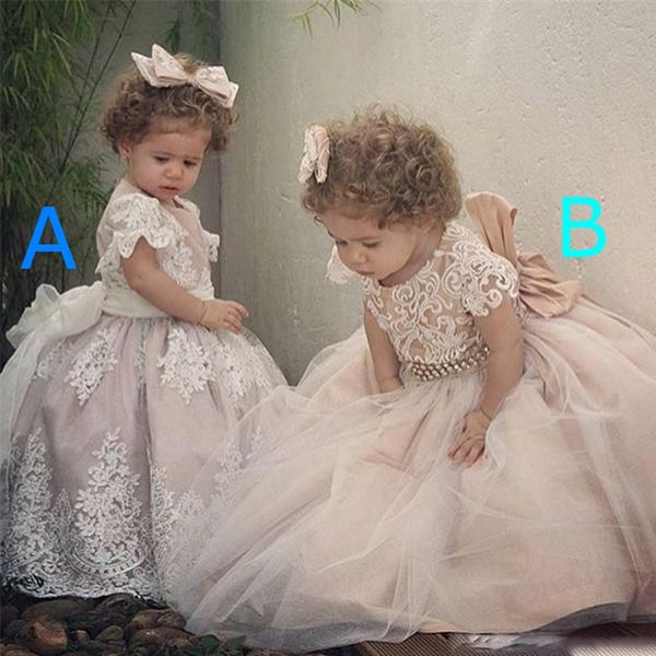 

gorgeous princess ball gown girls pageant gowns lace appliques beaded flower girl dress for wedding with bow children formal wear, White;blue