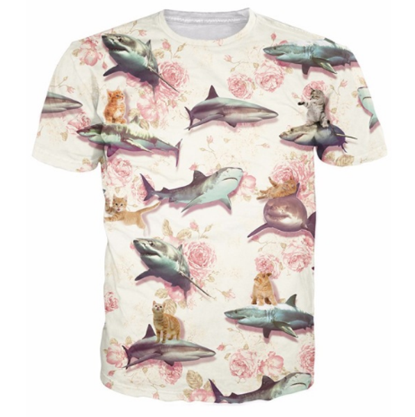 

sharks and kittens t-shirt the poise and grace of a floral design 3d print t shirt womens/mens tees outfits plus size aa178, White;black