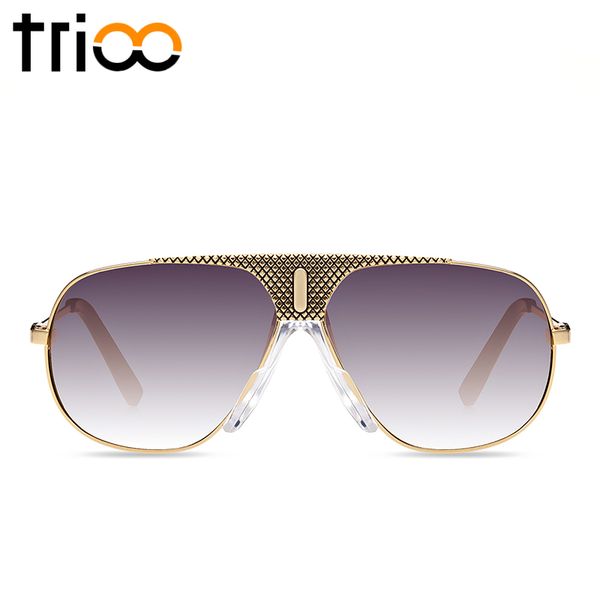 

wholesale- trioo gold frame cool men sunglasses metal uv400 oculos male trending mirror sun glasses for men, White;black