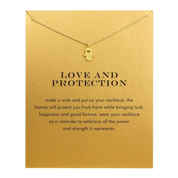 

with card silver and gold color, cute dogeared necklace with love hand (love and protection) , no fade, and high quality