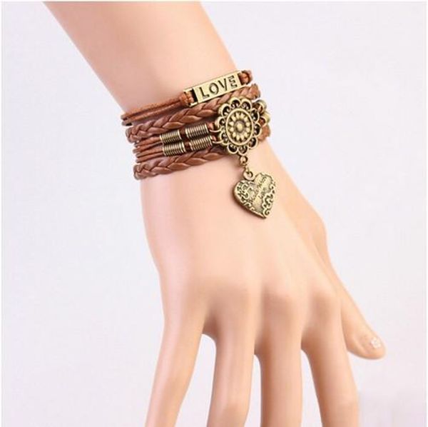 

boho woven bracelets leather bracelets multi strand hearts pendant lovers gifts wrap bracelets, Golden;silver