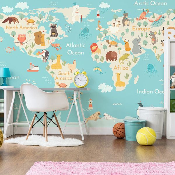 Acheter Dessin Animé Monde Carte Du Monde Papier Peint Enfants Chambre Garçons Et Filles Papier Peint De La Chambre Murale Papier Peint Mural Couvrant