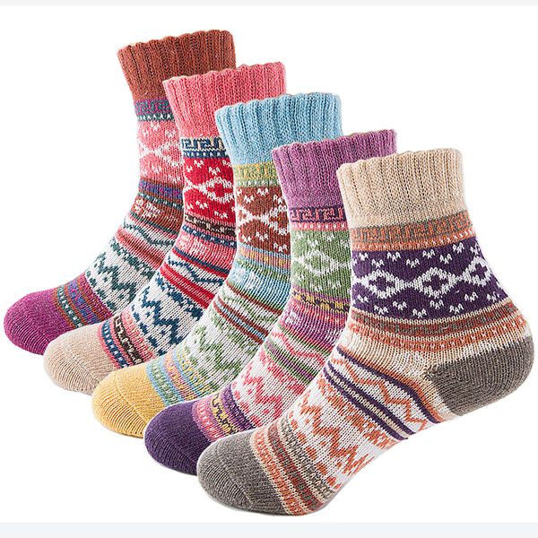 Atacado- Outono Inverno Grosso Quente Mulheres Meias Adorável Doce Clássico Colorido Multi Padrão Lã Mistura Literatura Arte Estilo Cashmere Sock